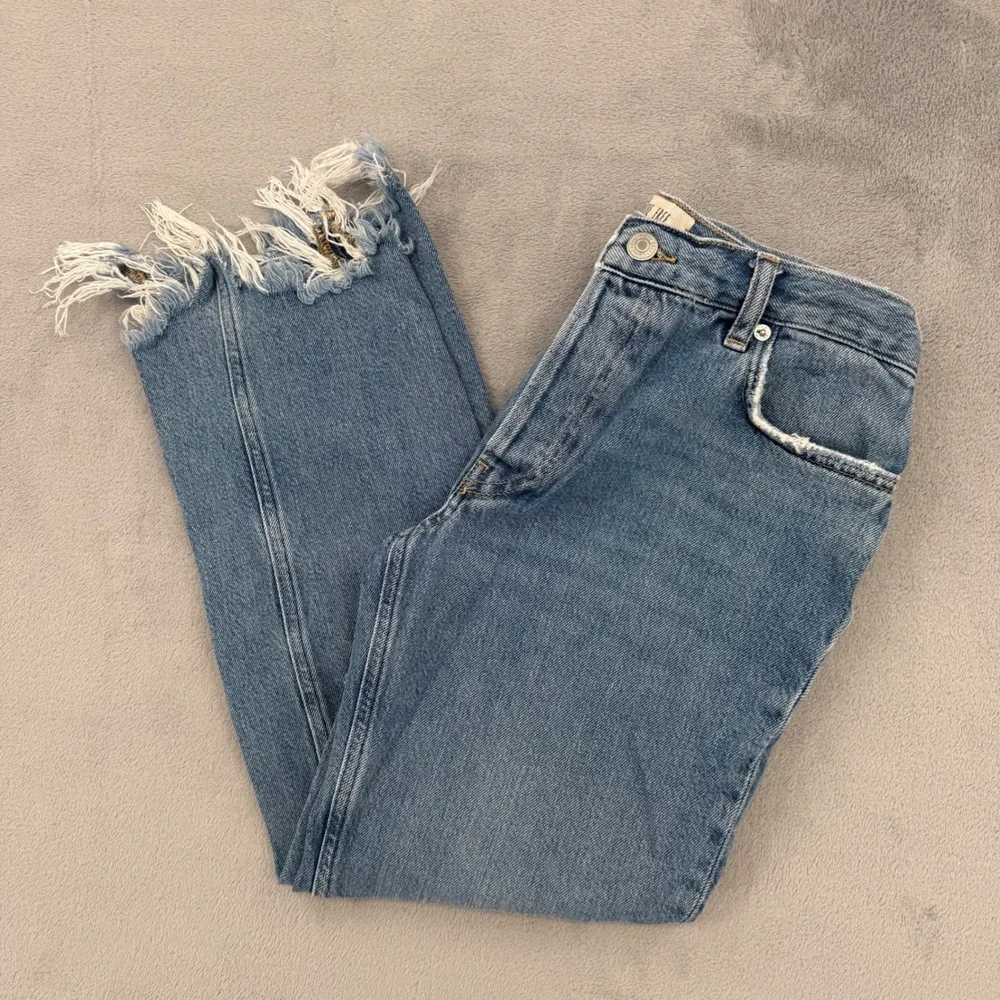We The Free Jeans Womens Blue Denim Distressed Straight Leg Button Fly Size‎ 24
